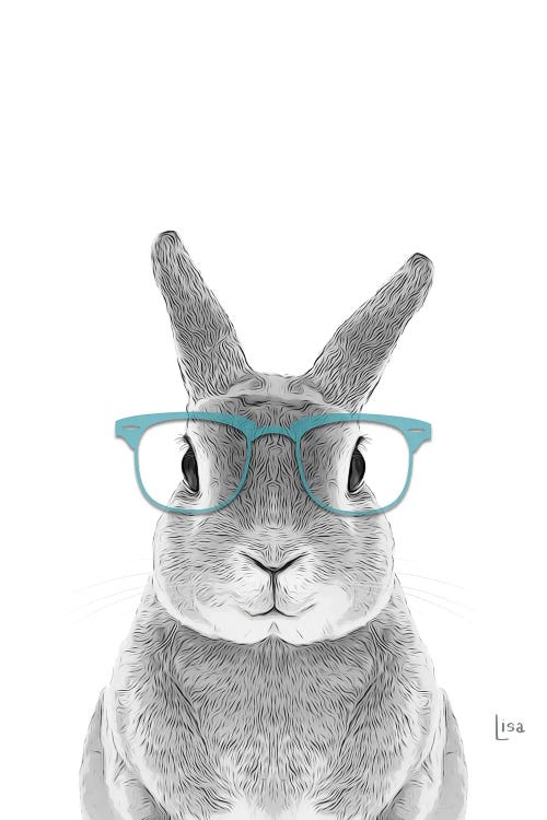 Bunny With Real Aqua Glasses Art P - Art Print | Printable Lisa's Pets