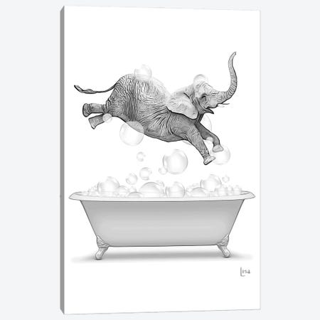Elephant Diving Into The Bathtub With Bubbles Canvas Print #LIP591} by Printable Lisa's Pets Canvas Art