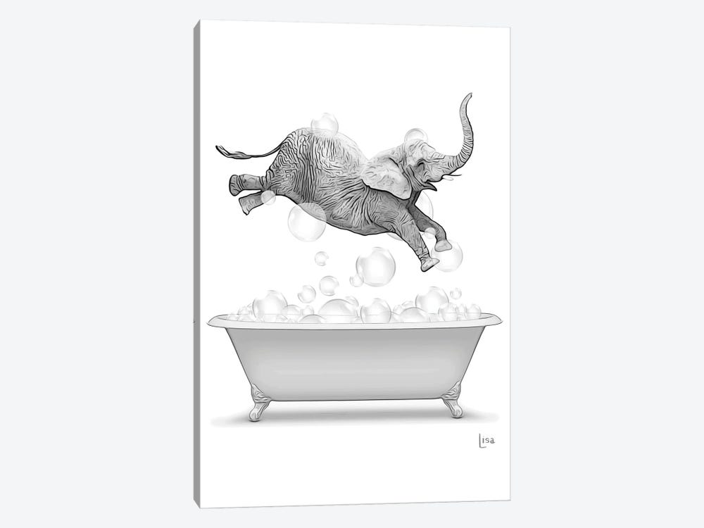 Elephant Diving Into The Bathtub With Bubbles by Printable Lisa's Pets 1-piece Canvas Art Print