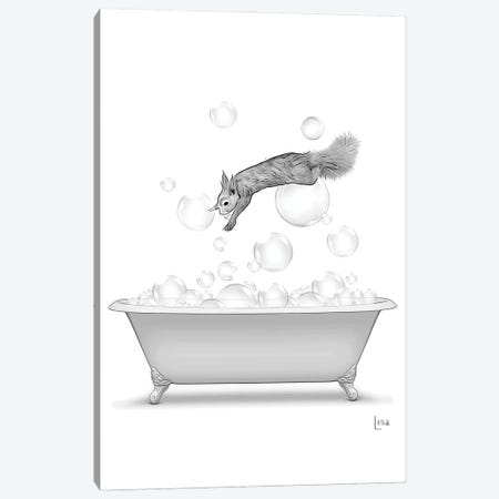 Squirrel Diving Into The Bathtub With Bubbles Canvas Print #LIP592} by Printable Lisa's Pets Canvas Art