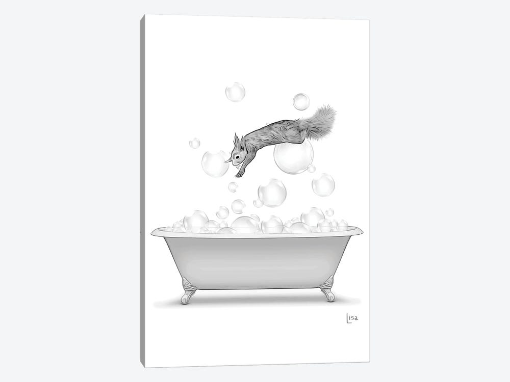 Squirrel Diving Into The Bathtub With Bubbles by Printable Lisa's Pets 1-piece Canvas Artwork