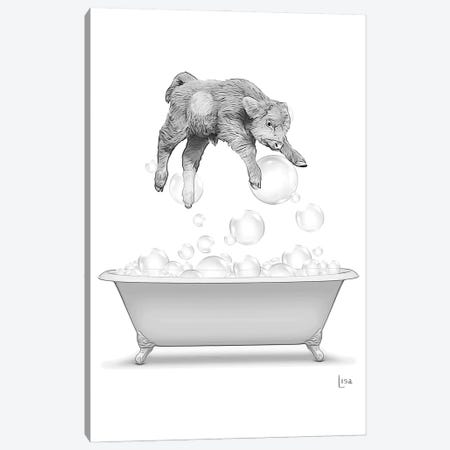 Highland Cow Diving Into The Bathtub With Bubbles Canvas Print #LIP593} by Printable Lisa's Pets Canvas Wall Art