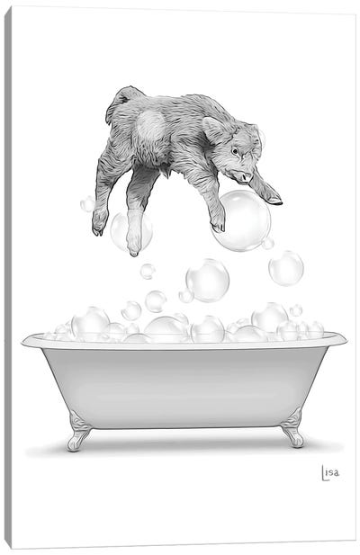Highland Cow Diving Into The Bathtub With Bubbles Canvas Art Print - Highland Cow Art