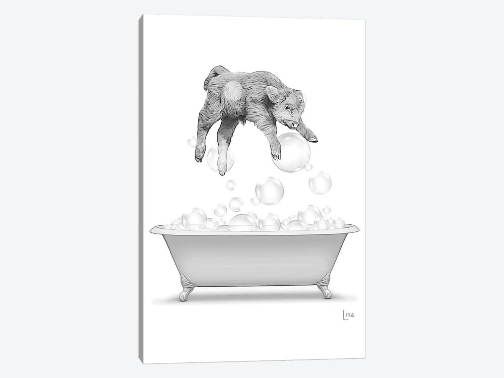 Highland Cow Diving Into The Bathtub With Bubbles by Printable Lisa's Pets 1-piece Art Print