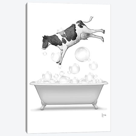 Cow Diving Into The Bathtub With Bubbles Canvas Print #LIP594} by Printable Lisa's Pets Canvas Art Print