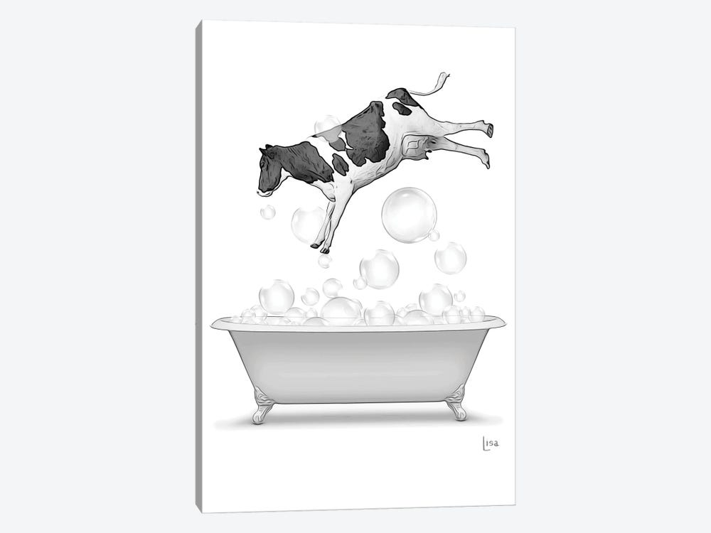 Cow Diving Into The Bathtub With Bubbles by Printable Lisa's Pets 1-piece Canvas Wall Art