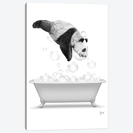 Panda Diving Into The Bathtub With Bubbles Canvas Print #LIP596} by Printable Lisa's Pets Canvas Print