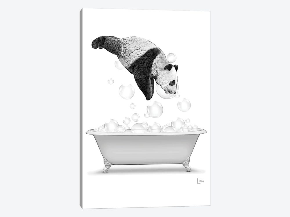 Panda Diving Into The Bathtub With Bubbles by Printable Lisa's Pets 1-piece Canvas Art