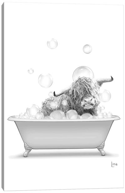 Highland Cow In Bathtub With Bubbles Canvas Art Print - Printable Lisa's Pets