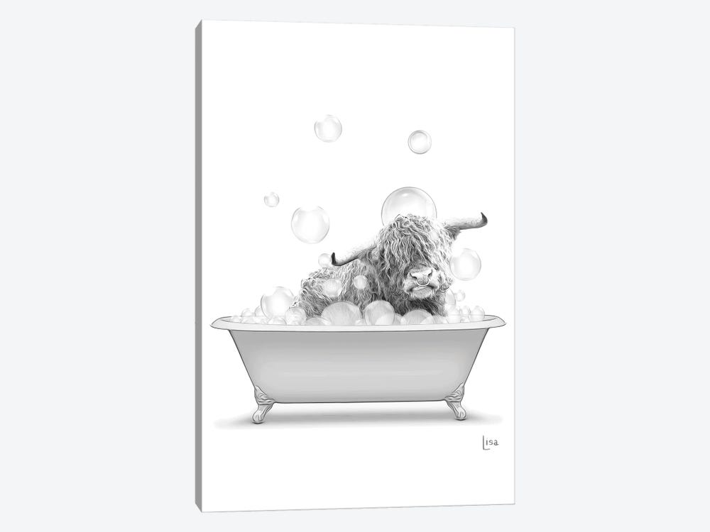 Highland Cow In Bathtub With Bubbles by Printable Lisa's Pets 1-piece Canvas Art Print