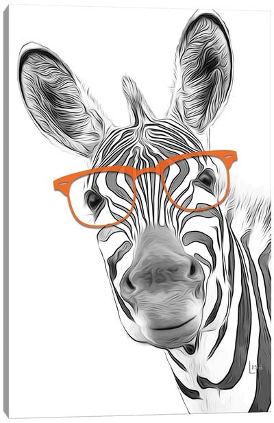 Zebra With Orange Glasses Canvas Art Print - Zebra Art