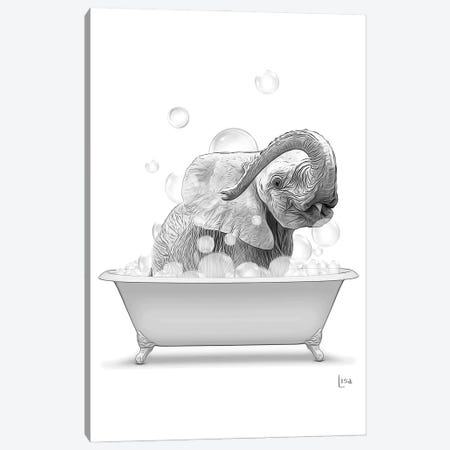 Elephant In Bathtub With Bubbles Canvas Print #LIP600} by Printable Lisa's Pets Canvas Artwork
