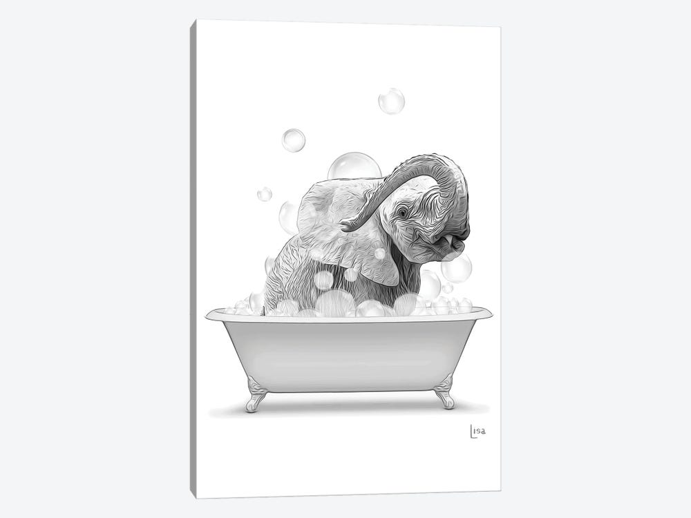 Elephant In Bathtub With Bubbles by Printable Lisa's Pets 1-piece Canvas Print