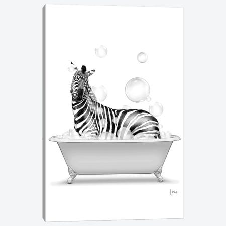 Zebra In Bathtub With Bubbles Canvas Print #LIP602} by Printable Lisa's Pets Canvas Wall Art