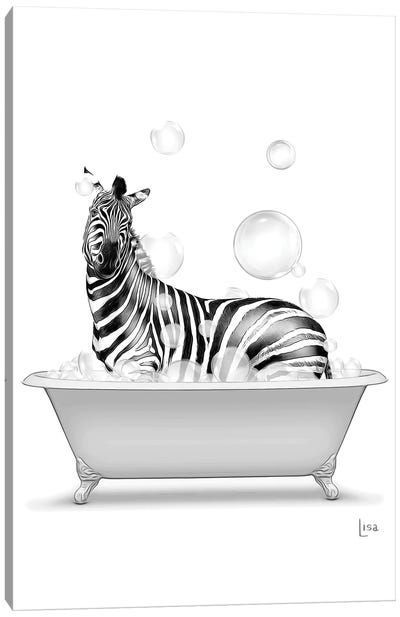 Zebra In Bathtub With Bubbles Canvas Art Print - Printable Lisa's Pets