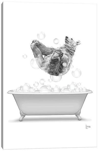 Bear Diving Into The Bathtub With Bubbles Canvas Art Print - Printable Lisa's Pets