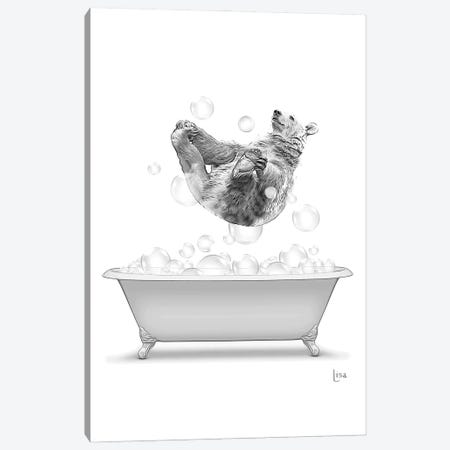 Bear Diving Into The Bathtub With Bubbles Canvas Print #LIP603} by Printable Lisa's Pets Canvas Artwork