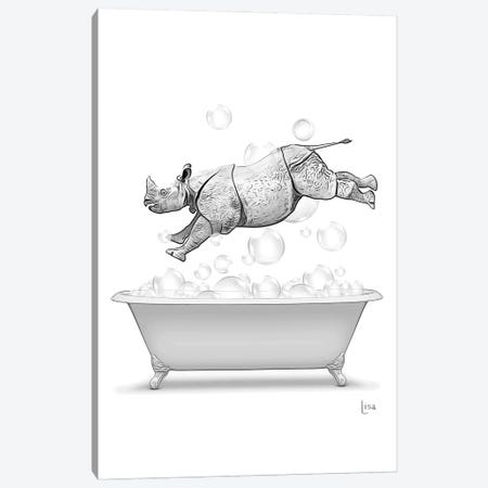 Rhinoceros Diving Into The Bathtub With Bubbles Canvas Print #LIP604} by Printable Lisa's Pets Canvas Print