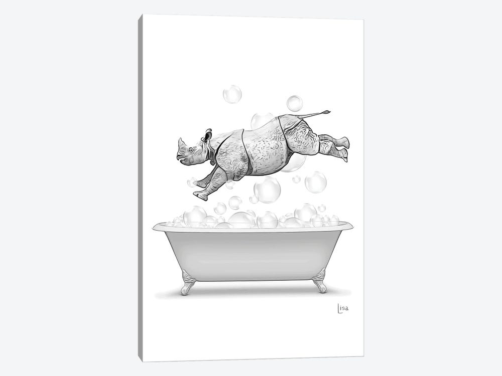 Rhinoceros Diving Into The Bathtub With Bubbles by Printable Lisa's Pets 1-piece Canvas Print