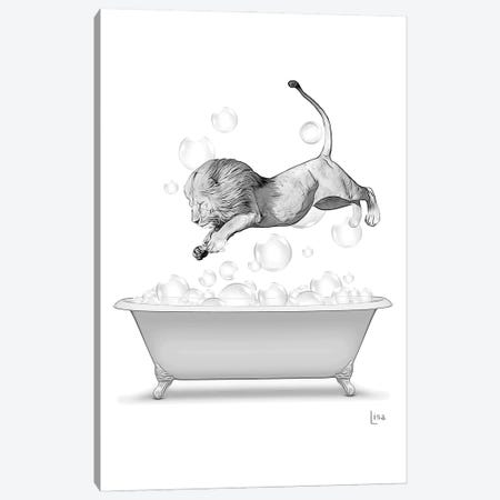 Lion Diving Into The Bathtub With Bubbles Canvas Print #LIP605} by Printable Lisa's Pets Canvas Art Print