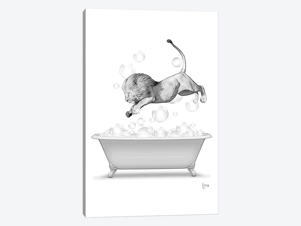 Lion Diving Into The Bathtub With Bubbles by Printable Lisa's Pets 1-piece Canvas Wall Art