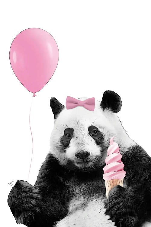 Cute Panda With Pink Balloon, Pin - Canvas Art