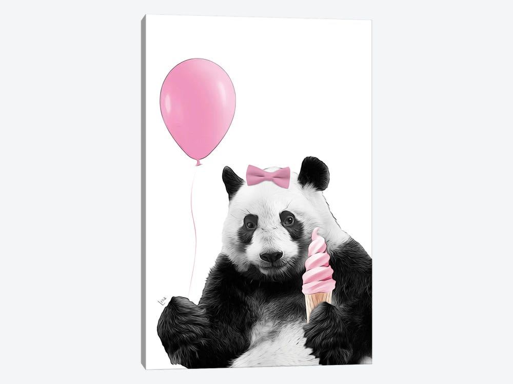 Cute Panda With Pink Balloon, Pink Ice Cream And Pink Bow by Printable Lisa's Pets 1-piece Canvas Art Print