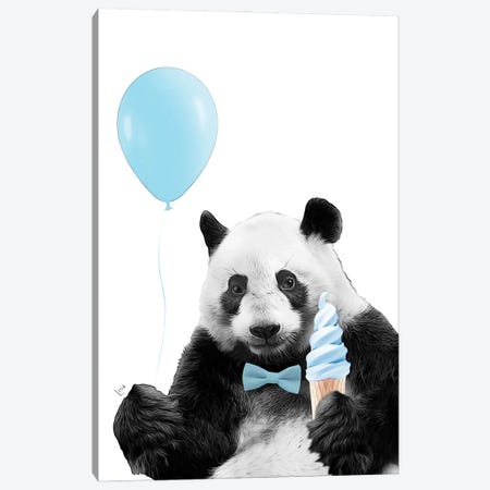Cute Panda With Blue Balloon, Blue Ice Cream And Blue Bow For Birthday Party Canvas Print #LIP607} by Printable Lisa's Pets Art Print