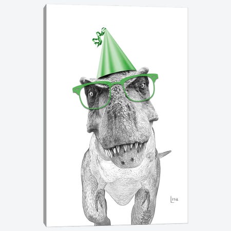 Dinosaur T-Rex With Glasses And Happy Birthday Party Hat Canvas Print #LIP608} by Printable Lisa's Pets Canvas Wall Art