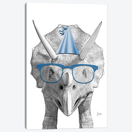 Dinosaur Triceratops With Glasses And Happy Birthday Party Hat Canvas Print #LIP609} by Printable Lisa's Pets Canvas Artwork