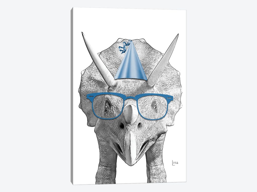 Dinosaur Triceratops With Glasses And Happy Birthday Party Hat by Printable Lisa's Pets 1-piece Canvas Artwork