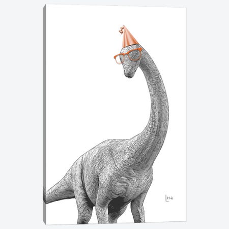 Dinosaur Apatosaurus With Glasses And Happy Birthday Party Hat Canvas Print #LIP610} by Printable Lisa's Pets Canvas Print
