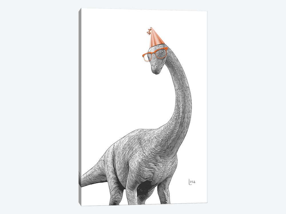 Dinosaur Apatosaurus With Glasses And Happy Birthday Party Hat by Printable Lisa's Pets 1-piece Canvas Art