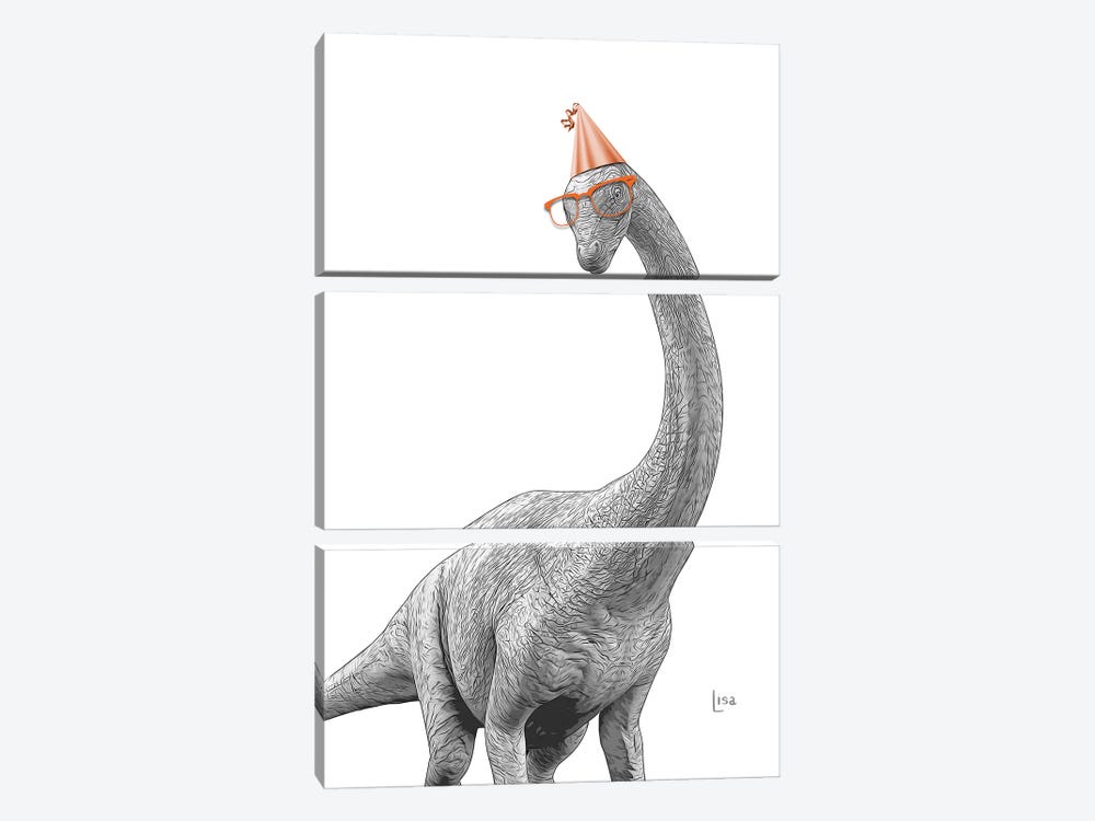 Dinosaur Apatosaurus With Glasses And Happy Birthday Party Hat by Printable Lisa's Pets 3-piece Canvas Art