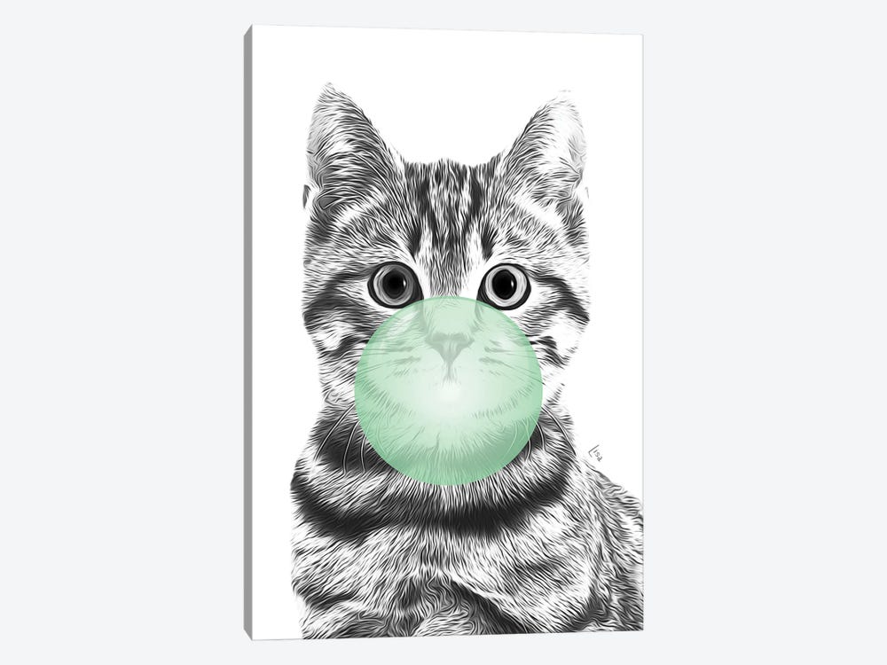 Cat With Green Bubble Gum by Printable Lisa's Pets 1-piece Canvas Art Print