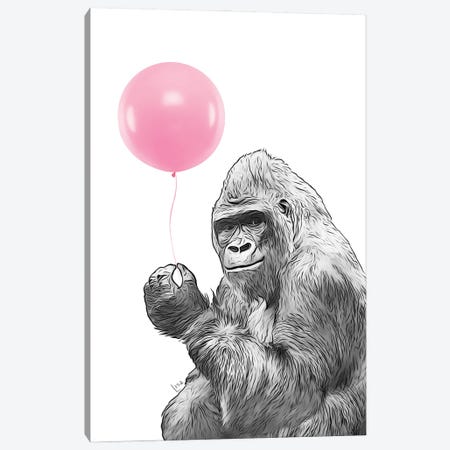 Gorilla With Pink Balloon Canvas Print #LIP612} by Printable Lisa's Pets Canvas Print