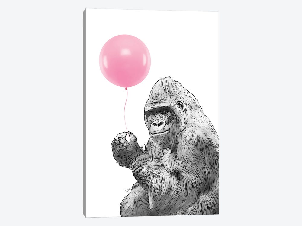 Gorilla With Pink Balloon by Printable Lisa's Pets 1-piece Canvas Art