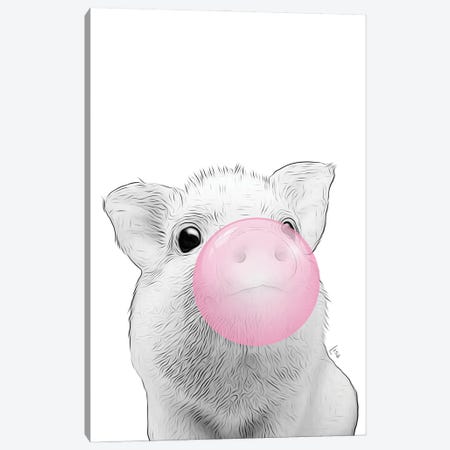Pig With Pink Bubble Gum Canvas Print #LIP613} by Printable Lisa's Pets Canvas Print