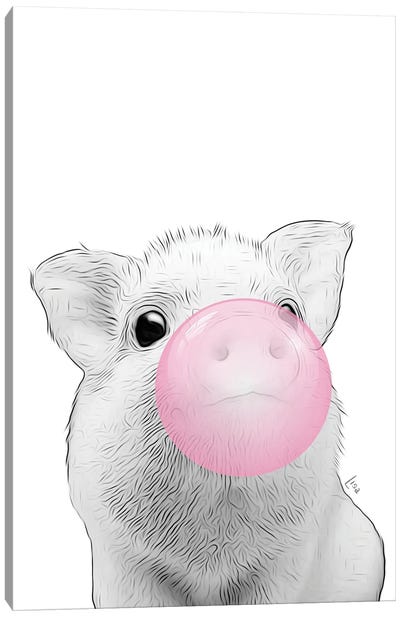 Pig With Pink Bubble Gum Canvas Art Print - Bubble Gum