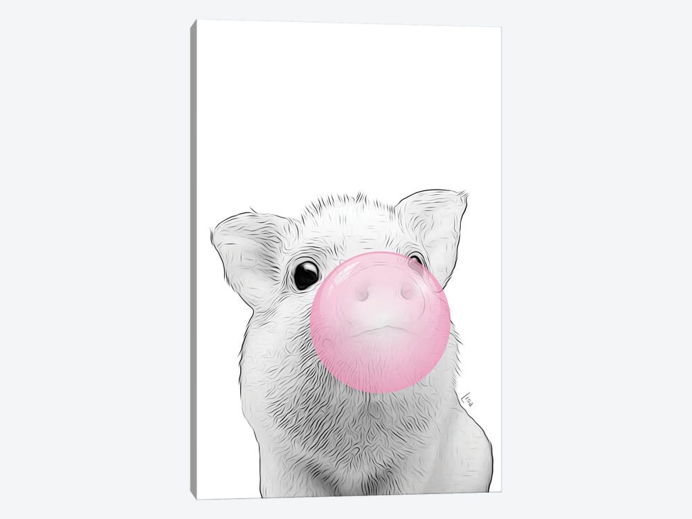 Pig With Pink Bubble Gum by Printable Lisa's Pets 1-piece Canvas Print