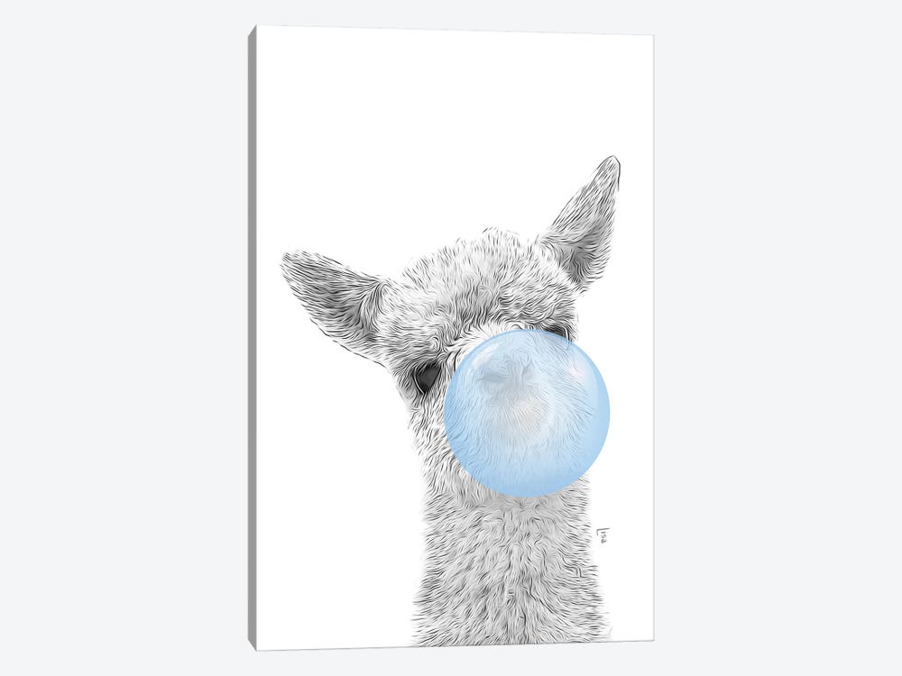 Llama, Alpaca With Blue Bubble Gum by Printable Lisa's Pets 1-piece Canvas Art