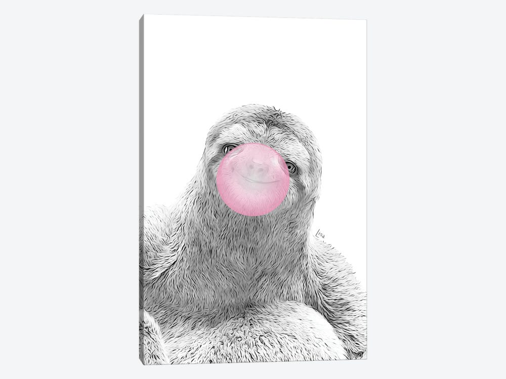 Sloth With Pink Bubble Gum Canvas - Canvas Art | Printable Lisa's Pets