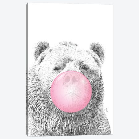 Bear With Pink Bubble Gum Canvas Print #LIP616} by Printable Lisa's Pets Canvas Artwork