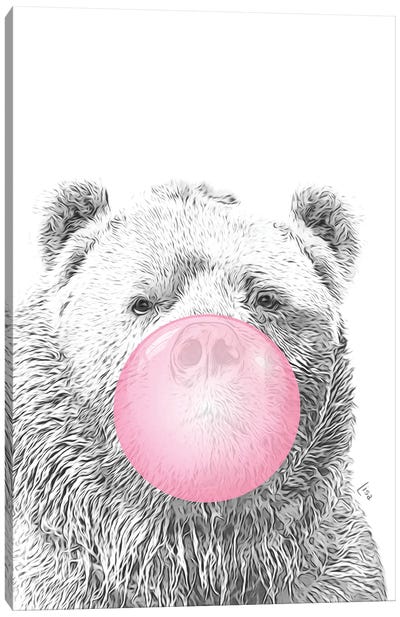 Bear With Pink Bubble Gum Canvas Art Print - Bubble Gum