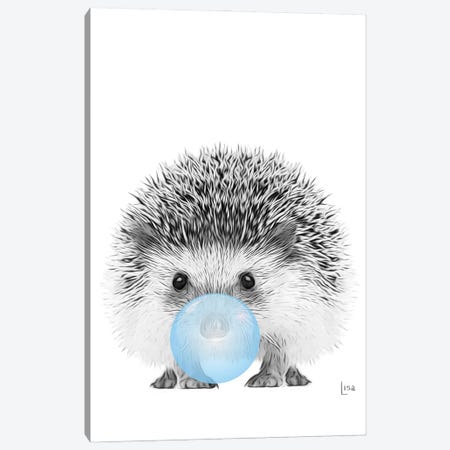 Hedgehog With Blue Bubble Gum Canvas Print #LIP617} by Printable Lisa's Pets Canvas Artwork