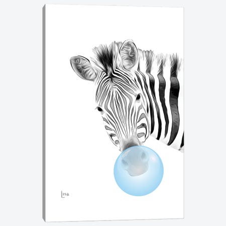 Zebra With Blue Bubble Gum Canvas Print #LIP618} by Printable Lisa's Pets Canvas Art Print