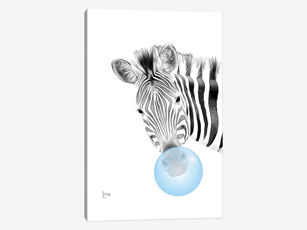 Zebra With Blue Bubble Gum by Printable Lisa's Pets 1-piece Canvas Wall Art