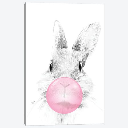 Bunny With Pink Bubble Gum Canvas Print #LIP619} by Printable Lisa's Pets Canvas Art Print