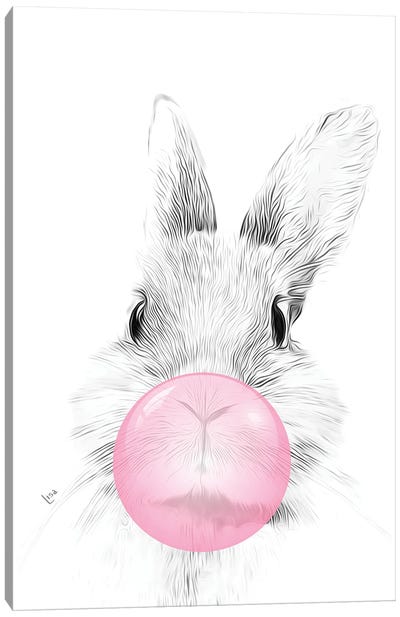 Bunny With Pink Bubble Gum Canvas Art Print - Candy Art