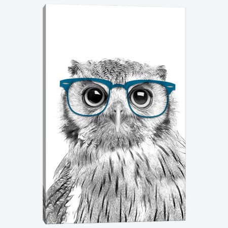 Owl With Blue Glasses Canvas Print #LIP61} by Printable Lisa's Pets Canvas Wall Art